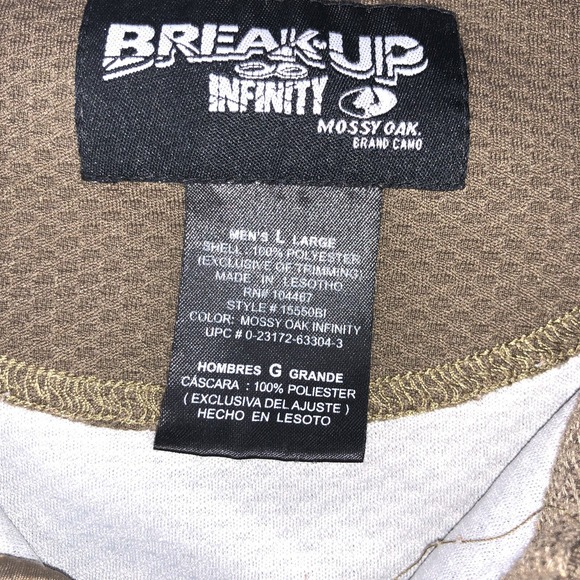 Mossy Oak Break-Up Infinity Mens Green Camo Outdoors Half Zip Jacket Shirt Large - Picture 3 of 16